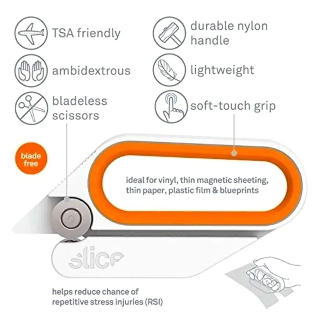 SLICE BLADELESS ROTARY CUTTER STRAIGHT CUTS FOR GIFT WRAPPING PAPER SAFETY BLADE